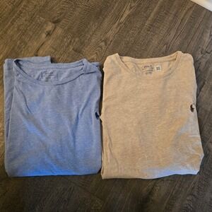Lot of 2 Polo Ralph Lauren XL T-Shirts Blue Tan Beige Cotton Crewneck Pony Logo